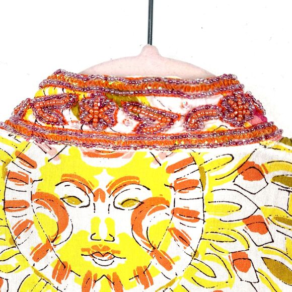 Bohochic Beaded Embellished Tunic  Top Women’s SZ L White Orange Ethnic Festival - Picture 8 of 11